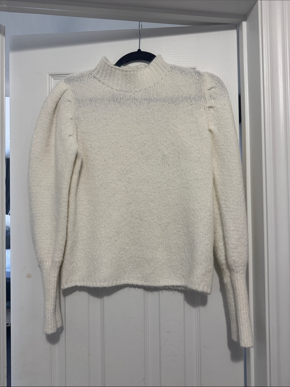Cream Mock Neck Puff Sleeve Sweater